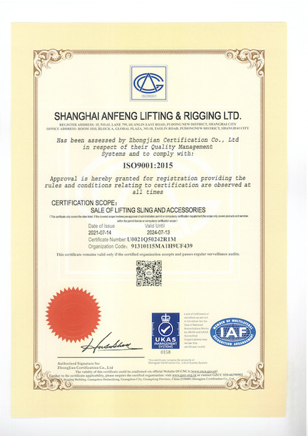 Porcellana Shanghai Anfeng Lifting &amp; Rigging LTD. Certificazioni