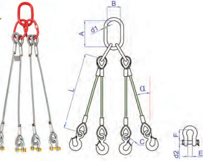 Acciaio galvanizzato 48mm 4 Way Wire Rope Slings Sling di sollevamento