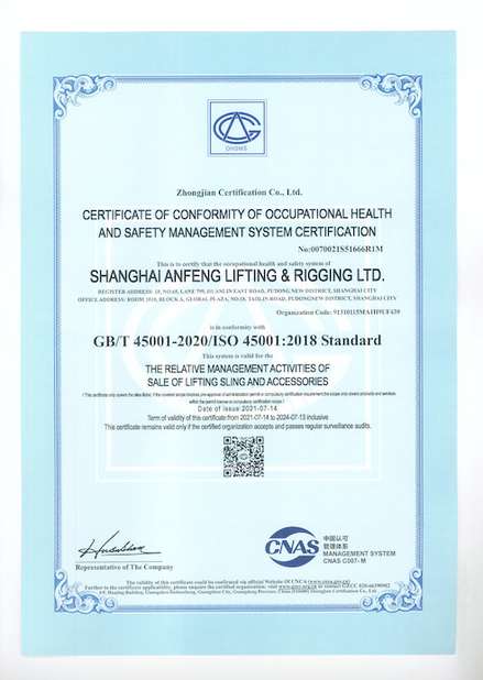 La Cina Shanghai Anfeng Lifting &amp; Rigging LTD. Certificazioni